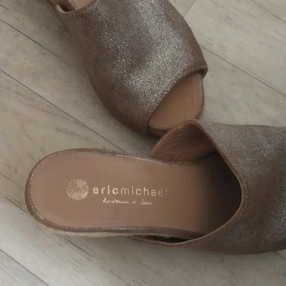 Platform Sandals Espedrille Mule Slide Leather Eric Michaels Beige Metallic - Picture 6 of 8
